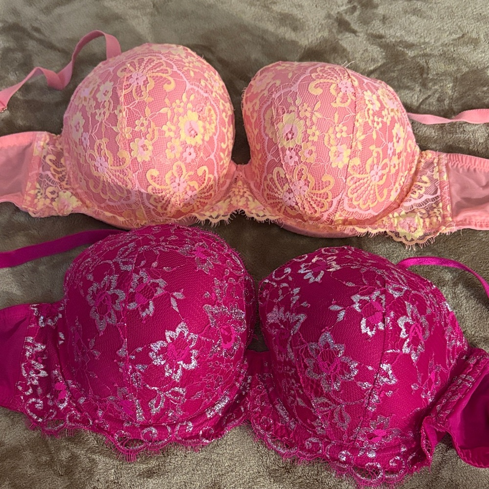Dream Angels 👼🏻 🩷 Elegant Peach and Fuchsia Lace Bra (2)